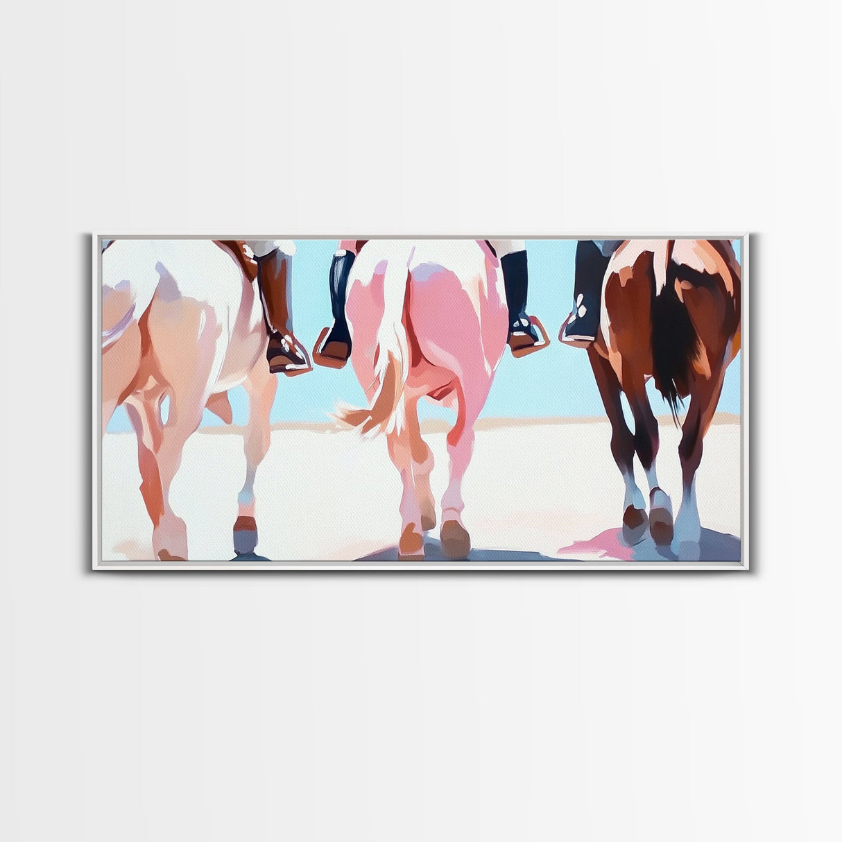 Cowboy Riders, vintage horse art, rustic wall art, western art, coastal cowgirl wall art, panoramic art, framed canvas print