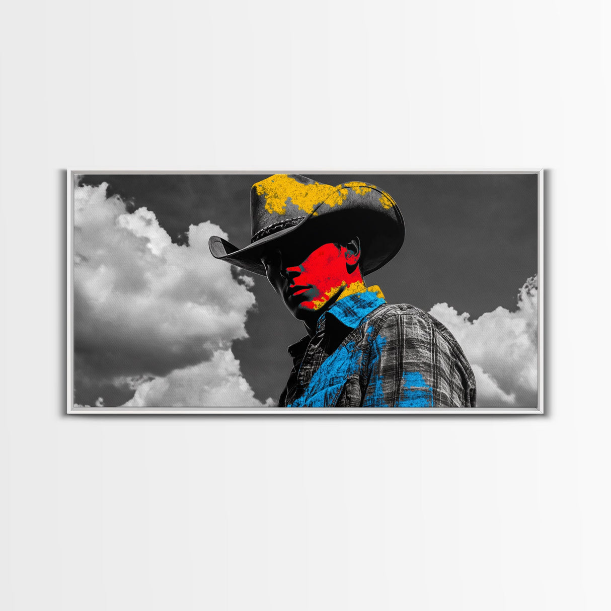 Western Cowboy Portrait Canvas Print Rustic Decor Southwest Wall Art Black Cowgirl Painting Farmhouse Art Extra Wide Horizontal Art