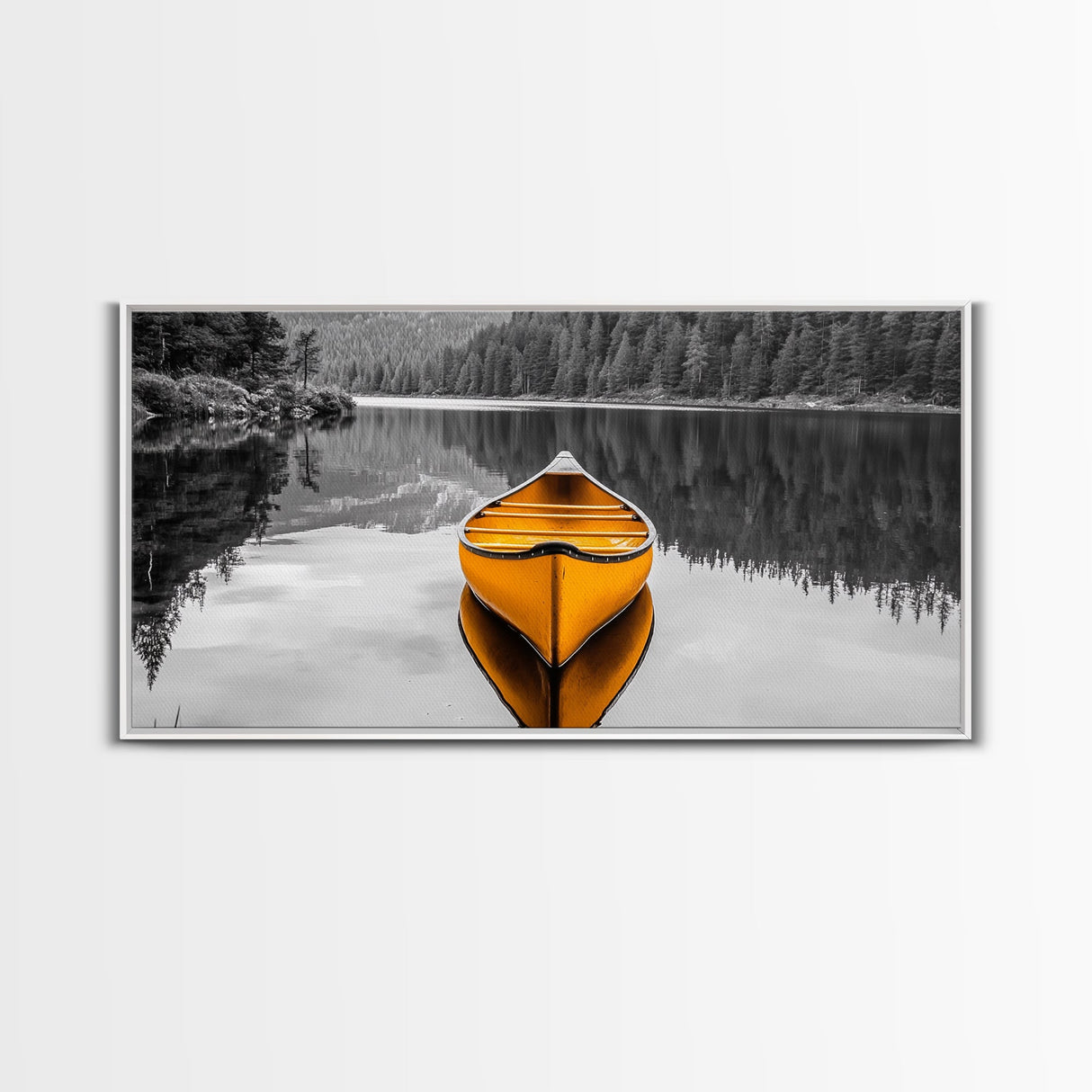 Reflections of Nature, lake Tahoe art, pine tree art, landscape painting, nature wall art, extra wide art, panoramic art, Canvas Print