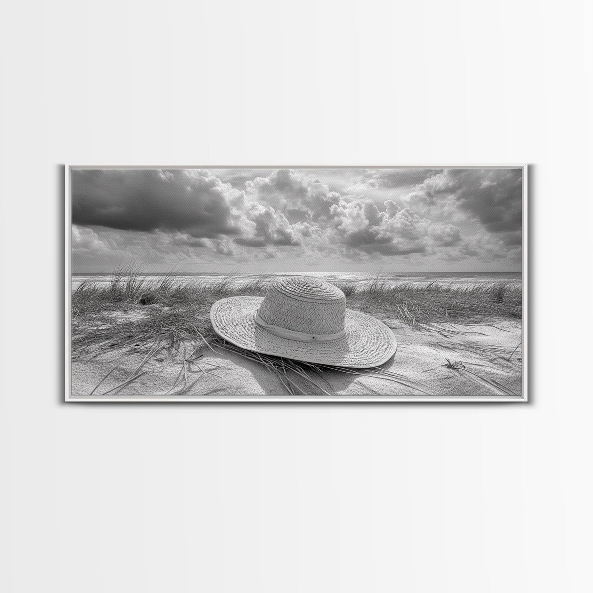 Straw Hat, Coastal Landscape Art, Wabi Sabi Art, Beach Wall Art, Rustic Decor, Extra Wide Art, Coastal Cowgirl Art, Canvas Print