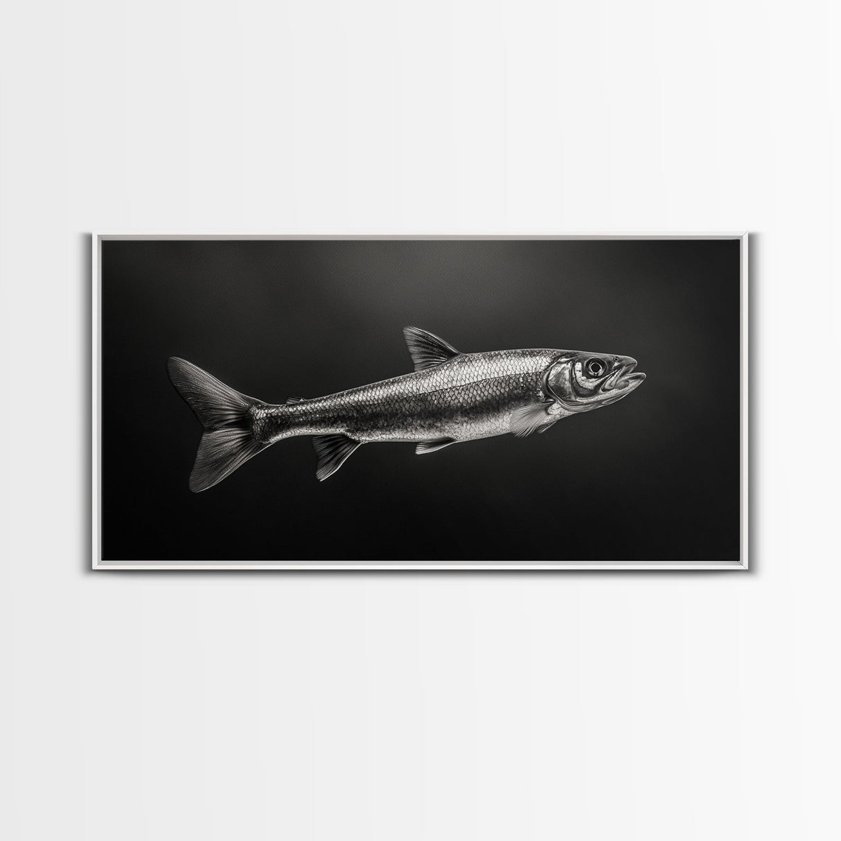 Trout, fish painting, fly fishing art, rustic decor, cabin wall art, nature painting, extra wide art, panoramic art, framed canvas print