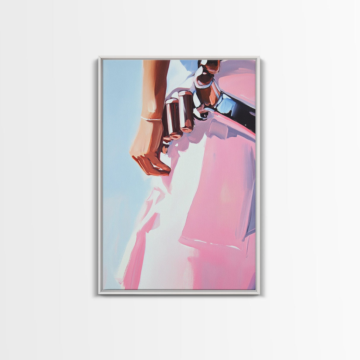 Pink cowgirl, western belt, black cowgirl painting, light pink wall art, southwestern art, cowboy aesthetic, framed canvas print, rustic art