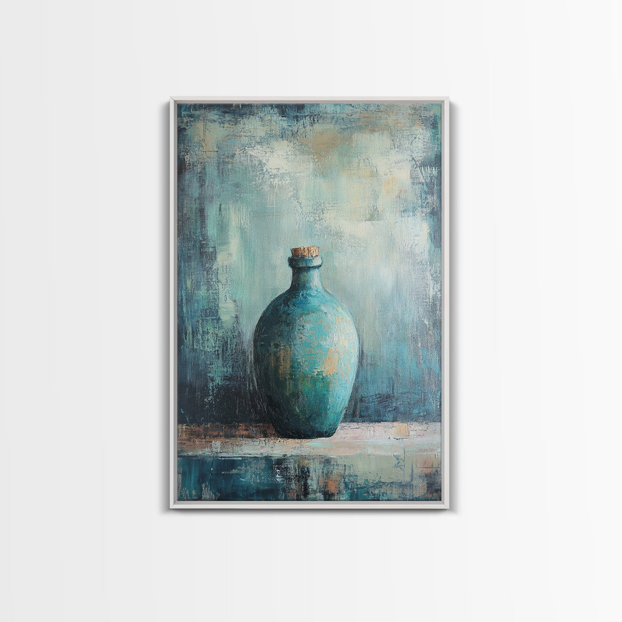 Teal Bottle, Wabi Sabi Art, Minimalist Wall Art, Canvas Print, Green Wall Art, Rustic Decor, Sage Green Wall Art, Moody Art, Gift Idea