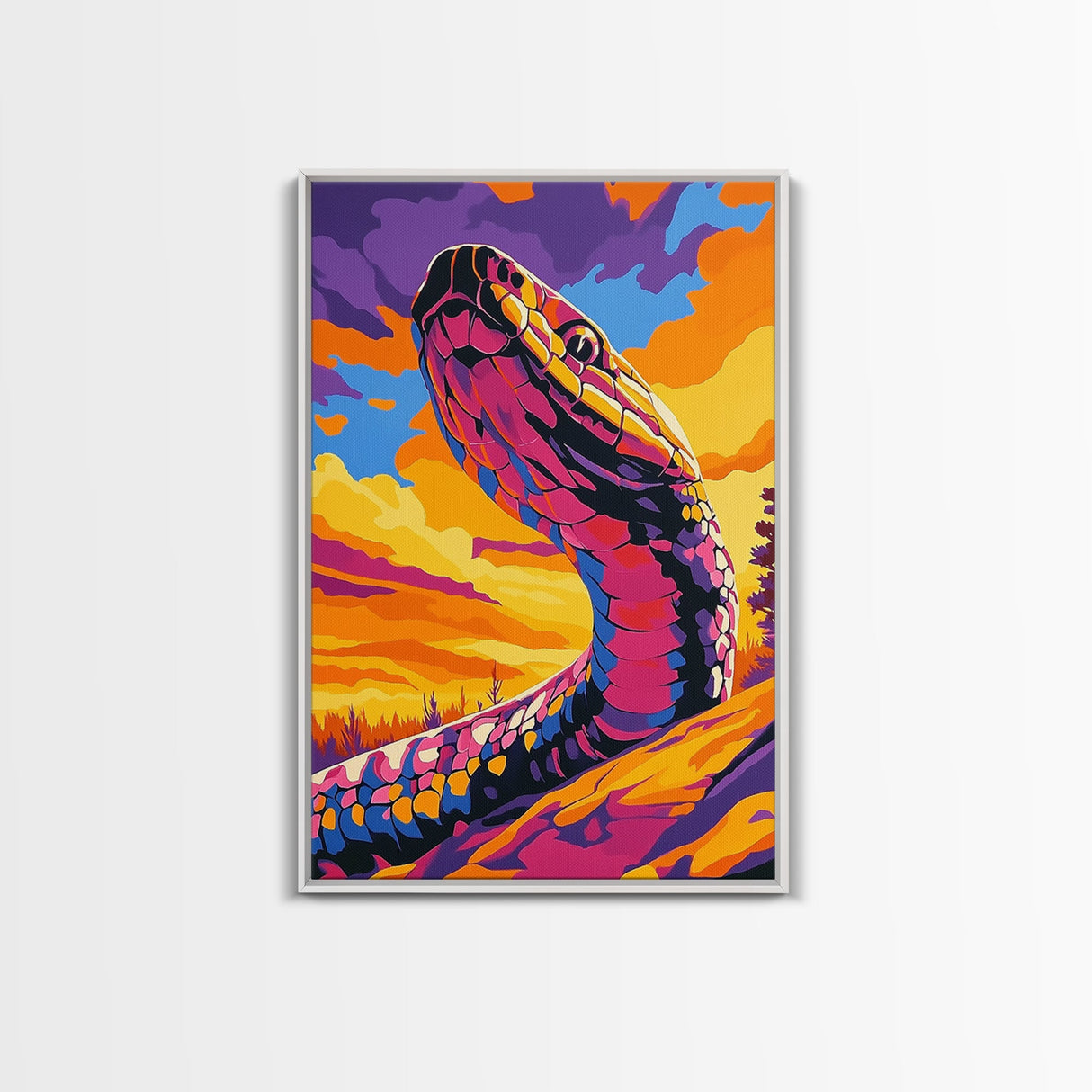 Desert Serpent, Colorful Snake Art, Southwest Wall Art, Boho Home Decor, Wildlife Painting, Framed Canvas Print, Rustic Art