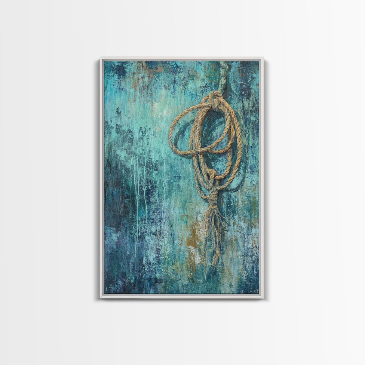 Hanging Rope Art, Moody Art, Framed Canvas Print, Coastal Decor, Wabi Sabi Art, Southwest Wall Art, Nautical Wall Art, Rustic Art