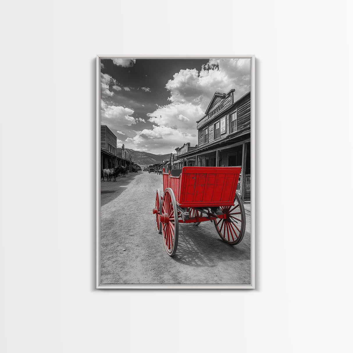 Western Wagon, Rustic Art, Vintage Horse Art, Farmhouse Art, Old West Scene, Panoramic Painting, Canvas Print, Above Couch Art