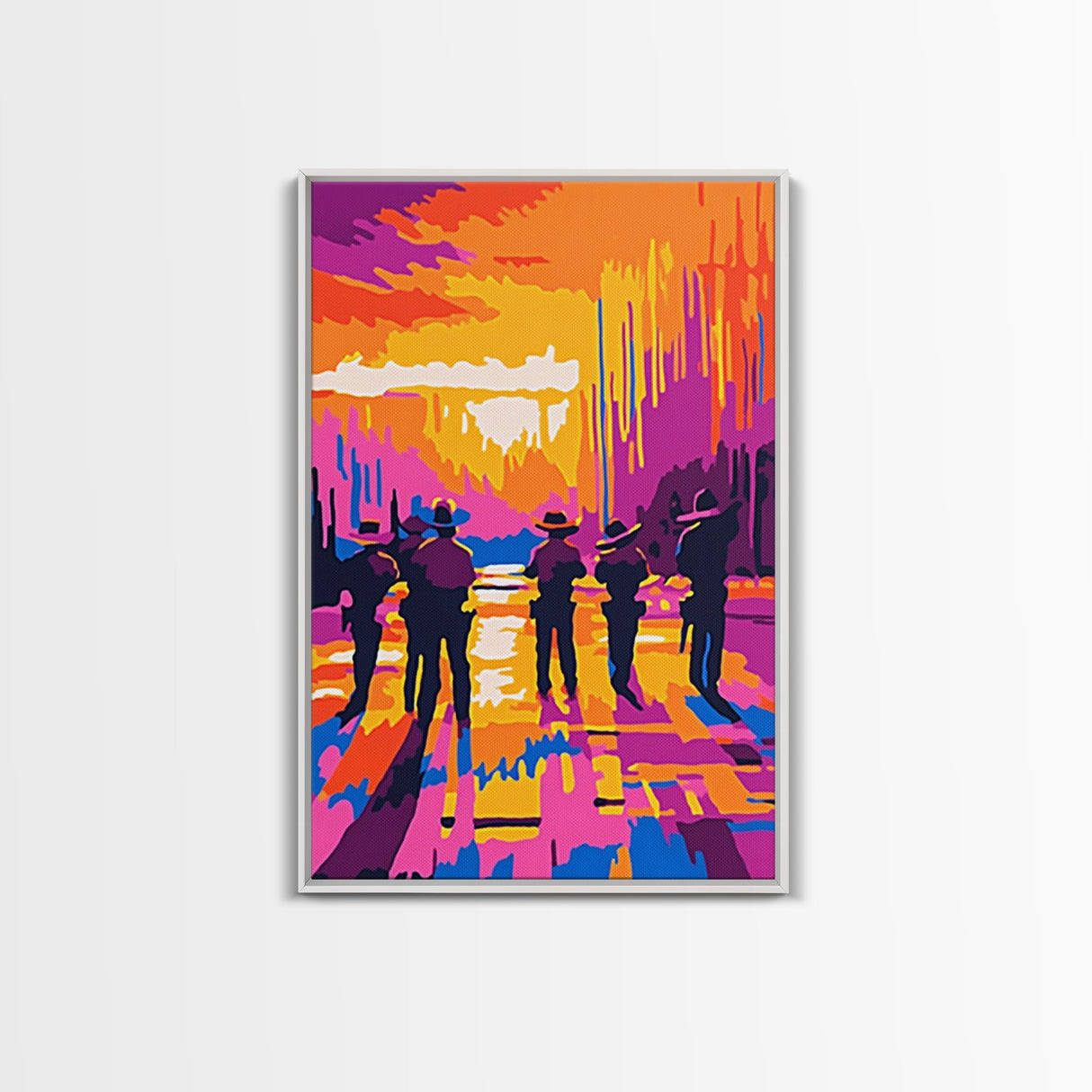 Cowboy Western Art, Chicano Art, Bold Color Painting, Framed Canvas Print, Southwest Aesthetic, Boho Decor, Extra Wide Art, Gift Idea