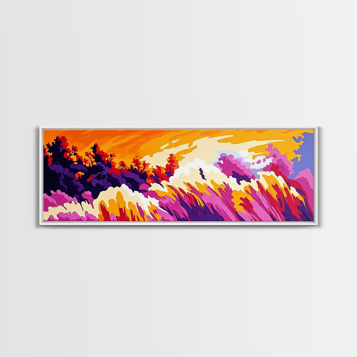 Wildflower Meadow, pink orange wall art, landscape painting, Joshua tree art, boho art, southwest wall art, Canvas Print, gift idea