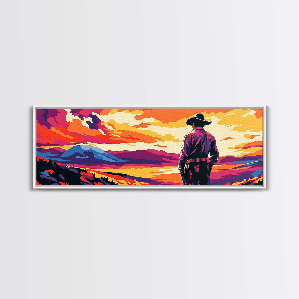 Cowboy Sunset, Pink Orange Wall Art, Coastal Cowgirl Wall Art, Canvas Print, Southwest Wall Art, Extra Wide Art, Western Decor