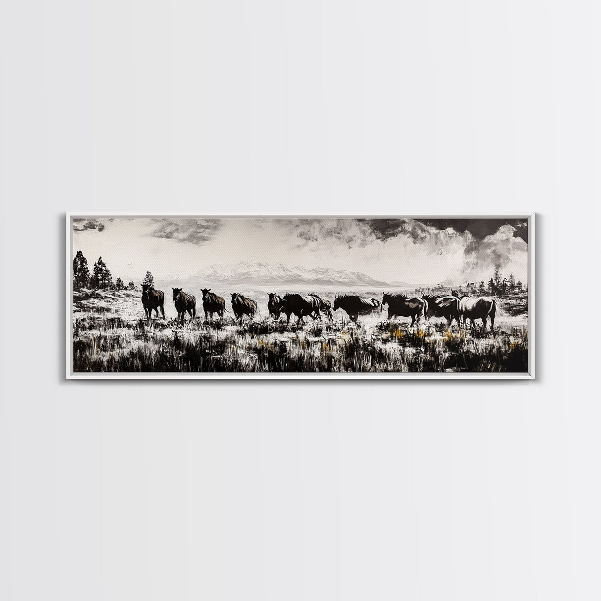 Black And White Wall Art, Framed Canvas Print, Vintage Horse Art, Rustic Wall Art, Extra Wide Art, Moody Art, Western Art, Above Bed Art