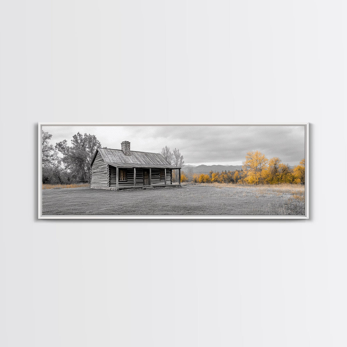 Log Cabin, Fall Art, Rustic Wall Art, Farmhouse Art, Cozy Cabin Art, Landscape Painting, Wabi Sabi Art, Above Couch Art, Framed Canvas Print