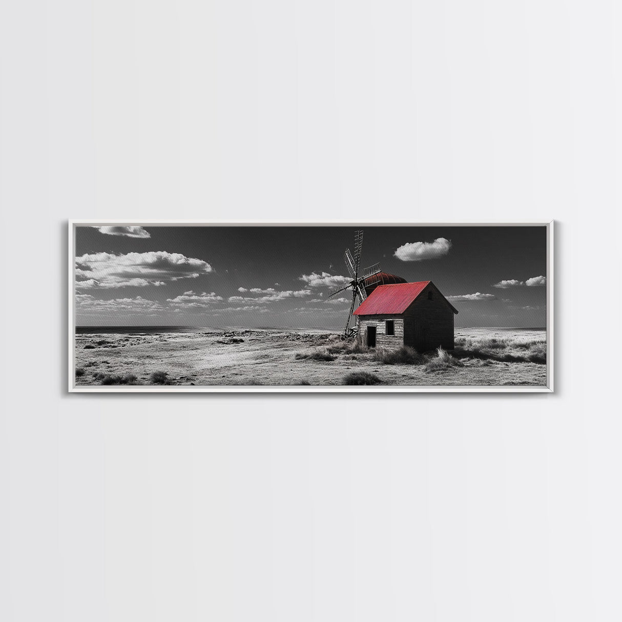 Windmill, Rustic Art, Southwest Wall Art, Farmhouse Art, Extra Wide Art, Wabi Sabi Art, Framed Canvas Print, Minimalist Art