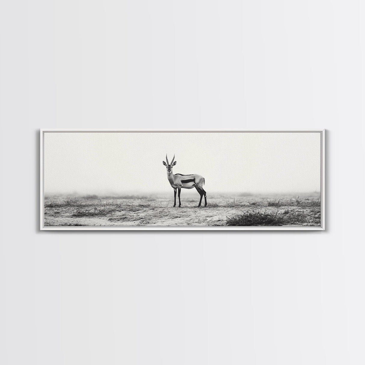Lone Gazelle, moody art, southwest wall art, extra wide art, wabi sabi art, minimalist art, framed canvas print, panoramic painting