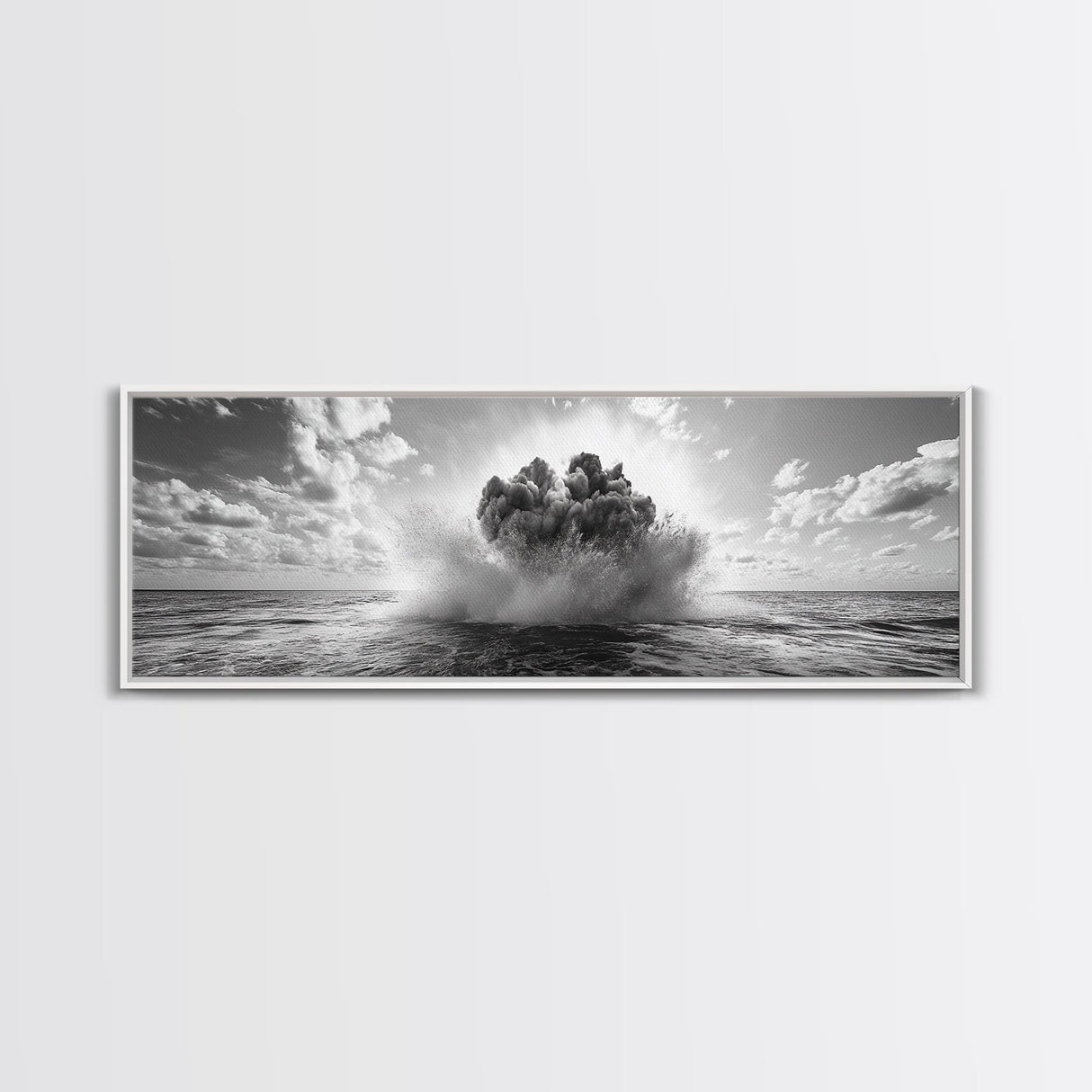Explosion, dramatic seascape, moody art, panoramic art, extra wide art, coastal wall art, framed canvas print, ocean painting, nautical decor