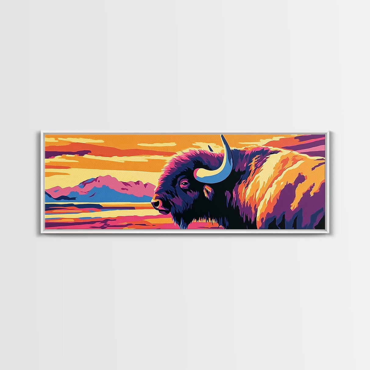 Abstract Buffalo, rustic wall art, southwestern painting, farmhouse decor, moody art, extra wide art, framed canvas print, above sofa art