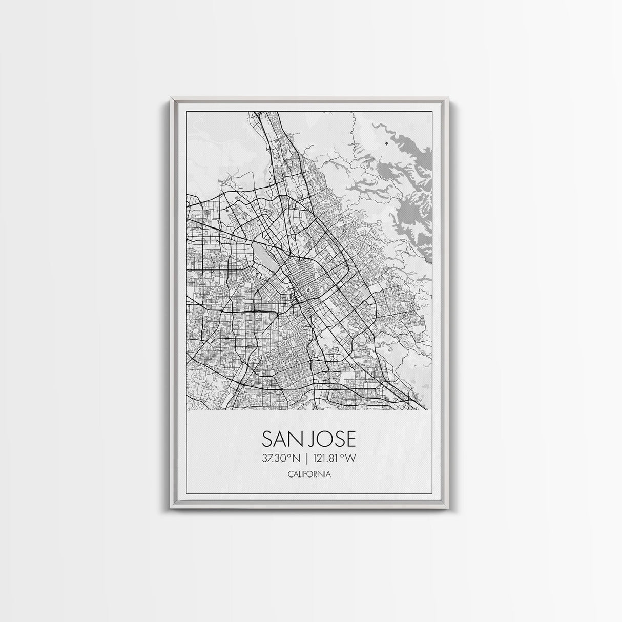 San Jose Street Map, California Map, City Map Print, Minimalist Art, Wall Art, Canvas Print, Girl Graduation Gift, Game Room Wall Art