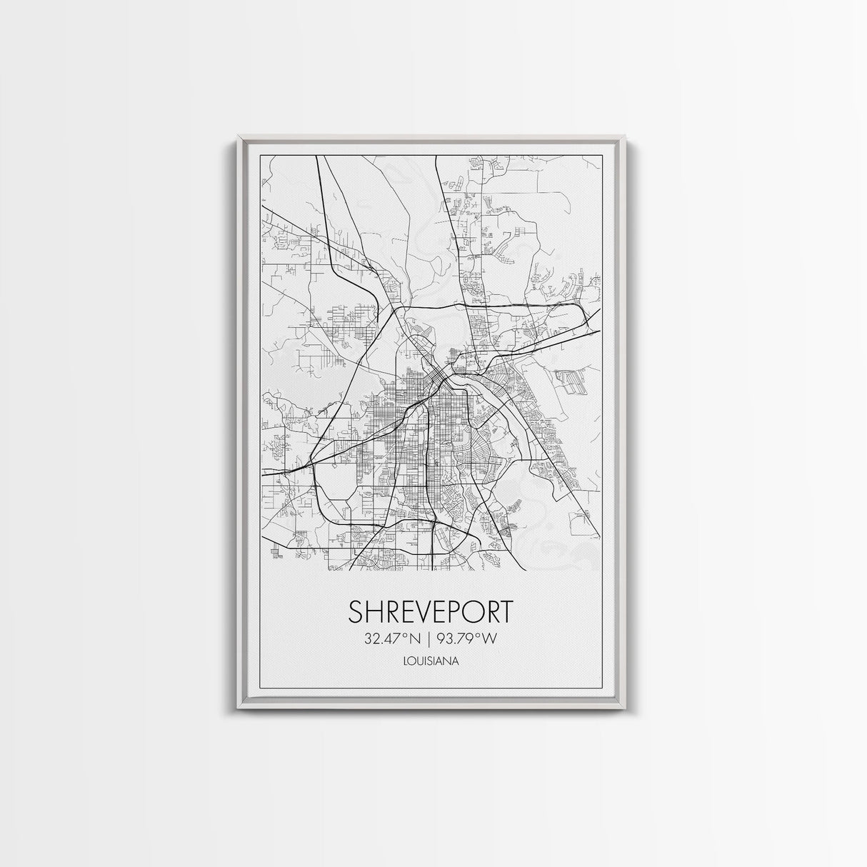 Shreveport Street Map, Louisiana Map, City Map Print, Minimalist Art, Wall Art, Canvas Print, Wall Decoration, Aviation Gift, Travel Décor