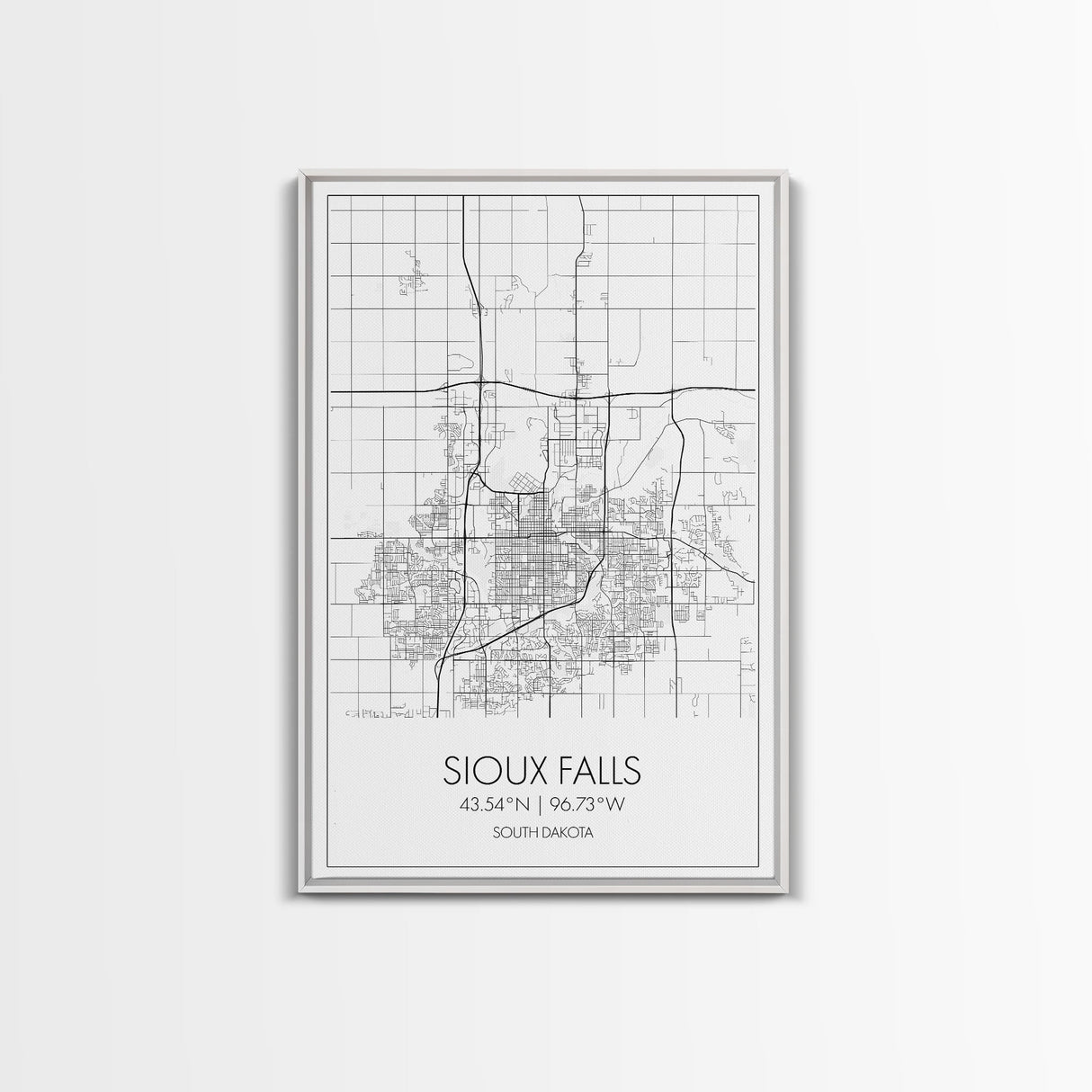Sioux Falls Street Map, South Dakota Map, City Map Print, Minimalist Art, Wall Art, Canvas Print, Dorm Room Décor, Gifts For Her
