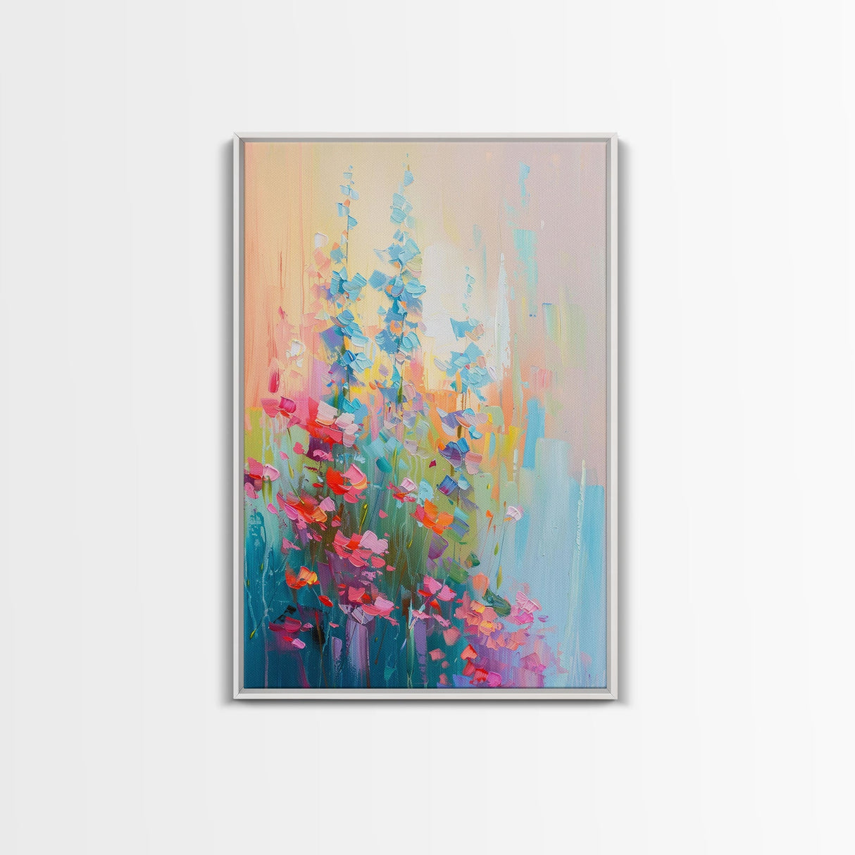 Delicate Blossoms in Springtime - Framed Canvas Print, Elegant Living Room Art, Soft Bedroom Decor, Pastel Flower Art, Wall Art