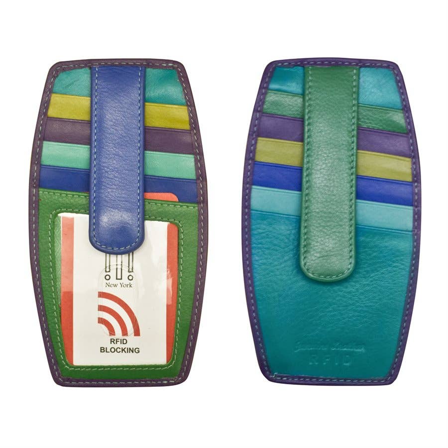 Double Sided Leather Card Holder W/Zip Pocket (7804) by ili New York