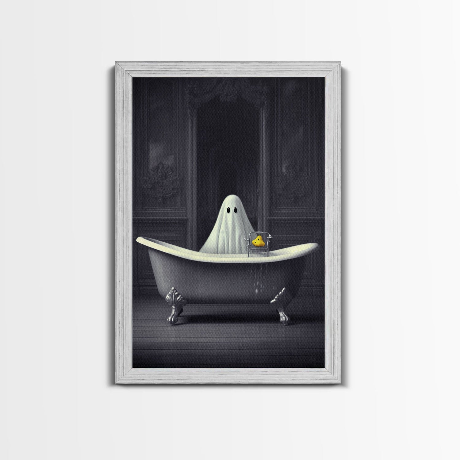 Ghost Bathroom Canvas, Dark Romantic Ghost Standing in Bathroom Creepy,  Ghost in the Bath tub Wall Art Halloween Canvas, Funny Halloween