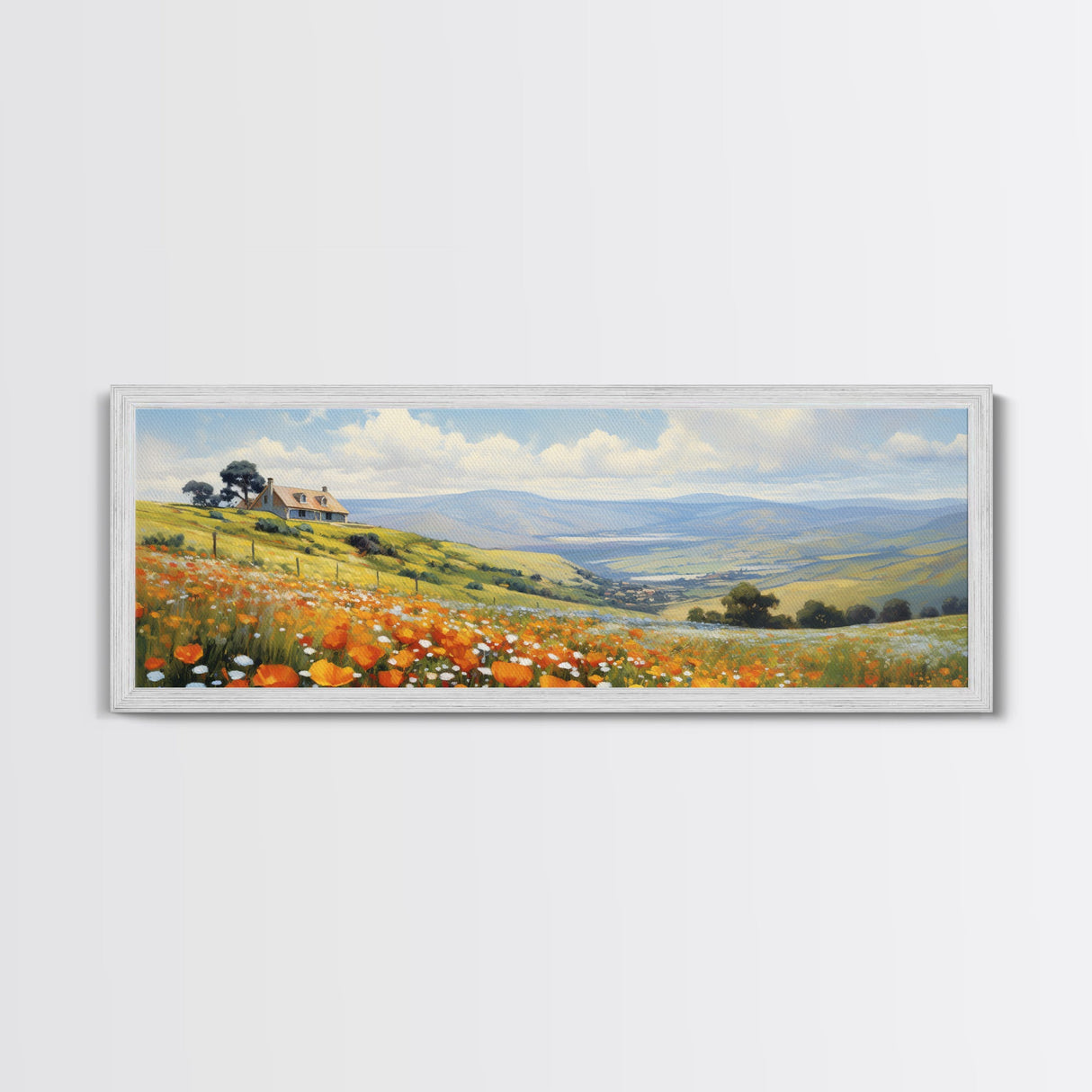 Springtime Panoramic Print - Texas Hill Country In The Spring - Framed Canvas Print - Beautiful Living Room Decor - Country Art - Farmhouse