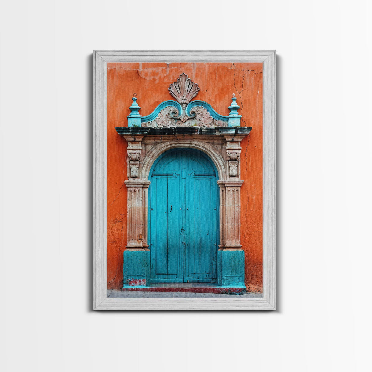 Change1 Mexican Wall Art, Colorful Mexican Door Architecture Painting Framed Canvas Print, Traditional Hacienda Architecture, Ready To Hang