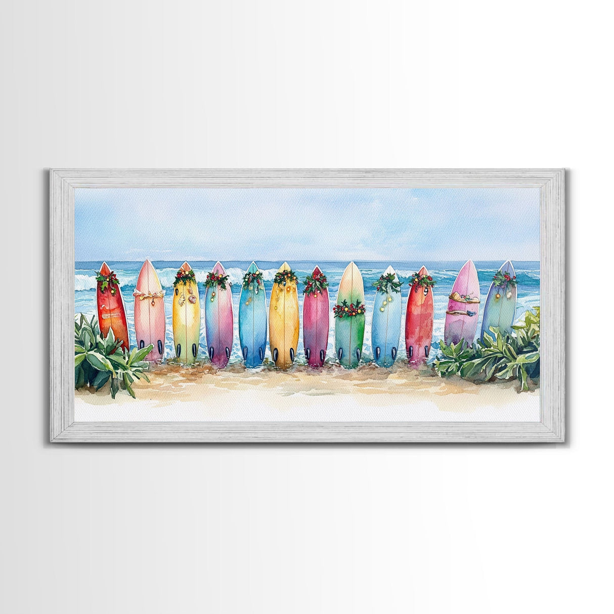 Tropical Christmas decor, beach Christmas decor, Christmas beach art, canvas print, Christmas wall art, beach Christmas