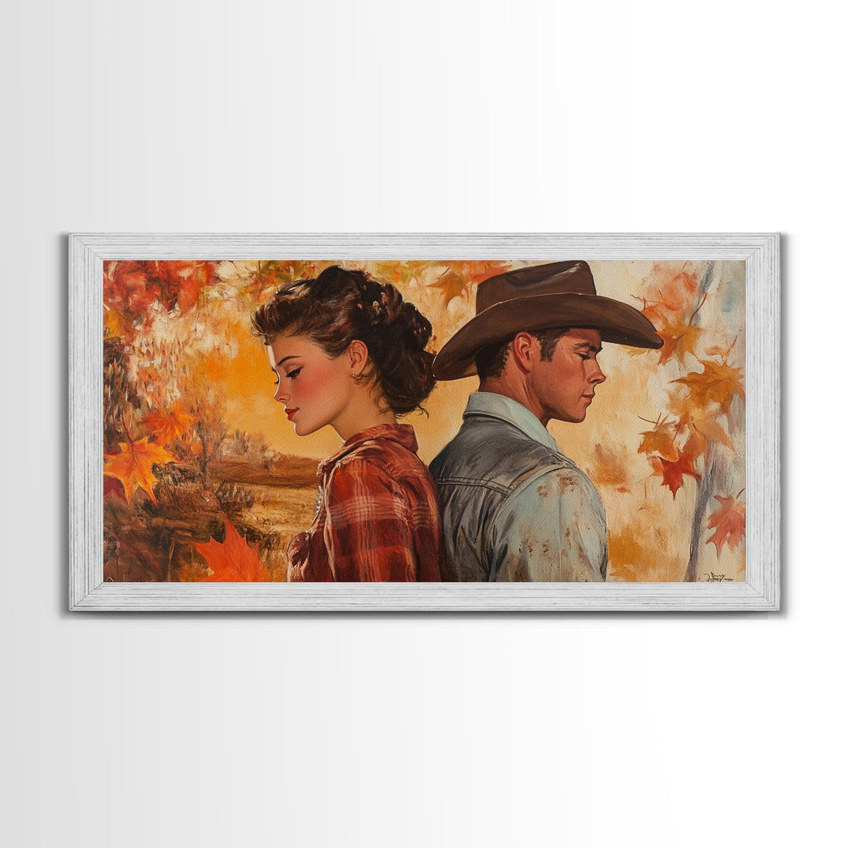 Framed Canvas Print Cowboy Gazing Over Snowy Landscape Western Horse Rider Winter Mountain Art Winter Wonderland Wall Art