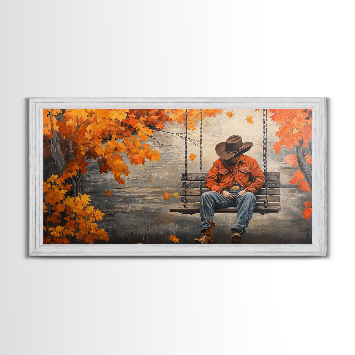Monochrome Framed Canvas Print of a woman in a snowy field holding red flowers, moody landscape wall art and rustic winter holiday decor