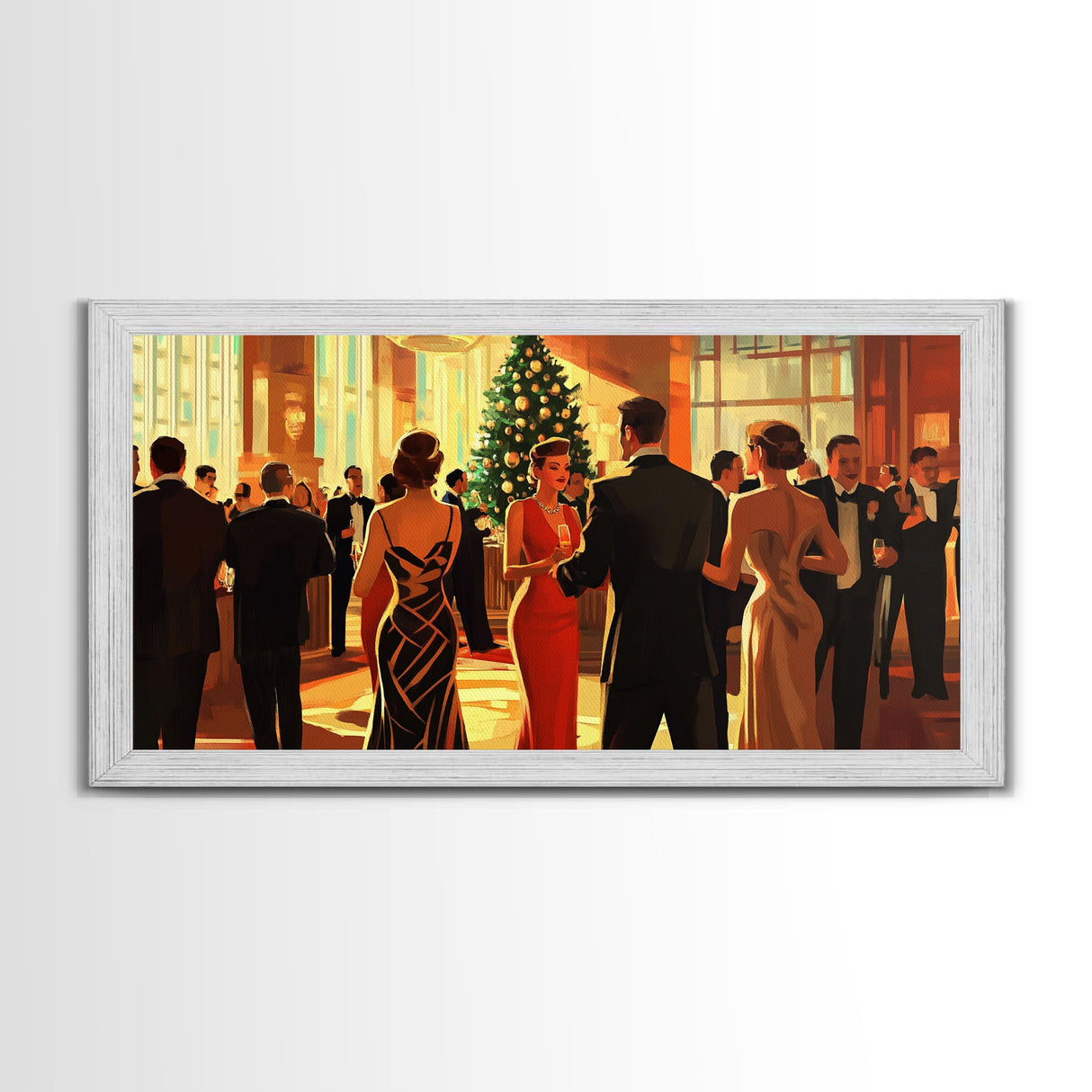 Vintage Christmas Shopping Framed Canvas Print, Retro Holiday Decor, Christmas Tree Scene Art, Vintage Christmas Home Decor, Best Gift Idea