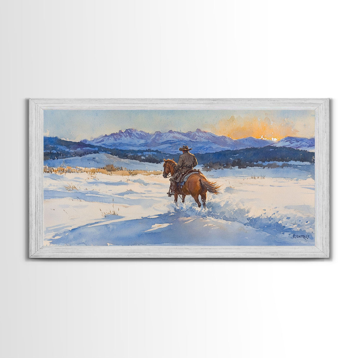 Cowboy In Golden Light Framed Canvas Print Tall Art Autumn Country Landscape Fall Decor Rustic Western Wall Art Farmhouse Decor Gift