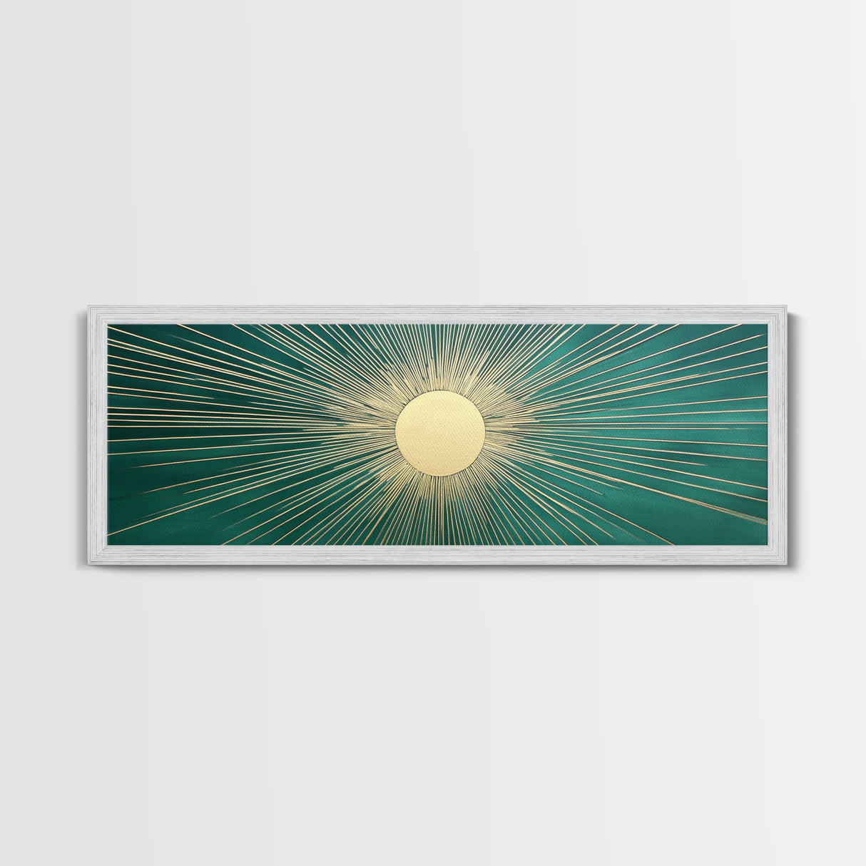 Emerald Green Sun Burst Wall Art, Art Deco Retro Vibes, Eclectic Home Decor, Emerand Green and Gold Horizontal Framed Canvas