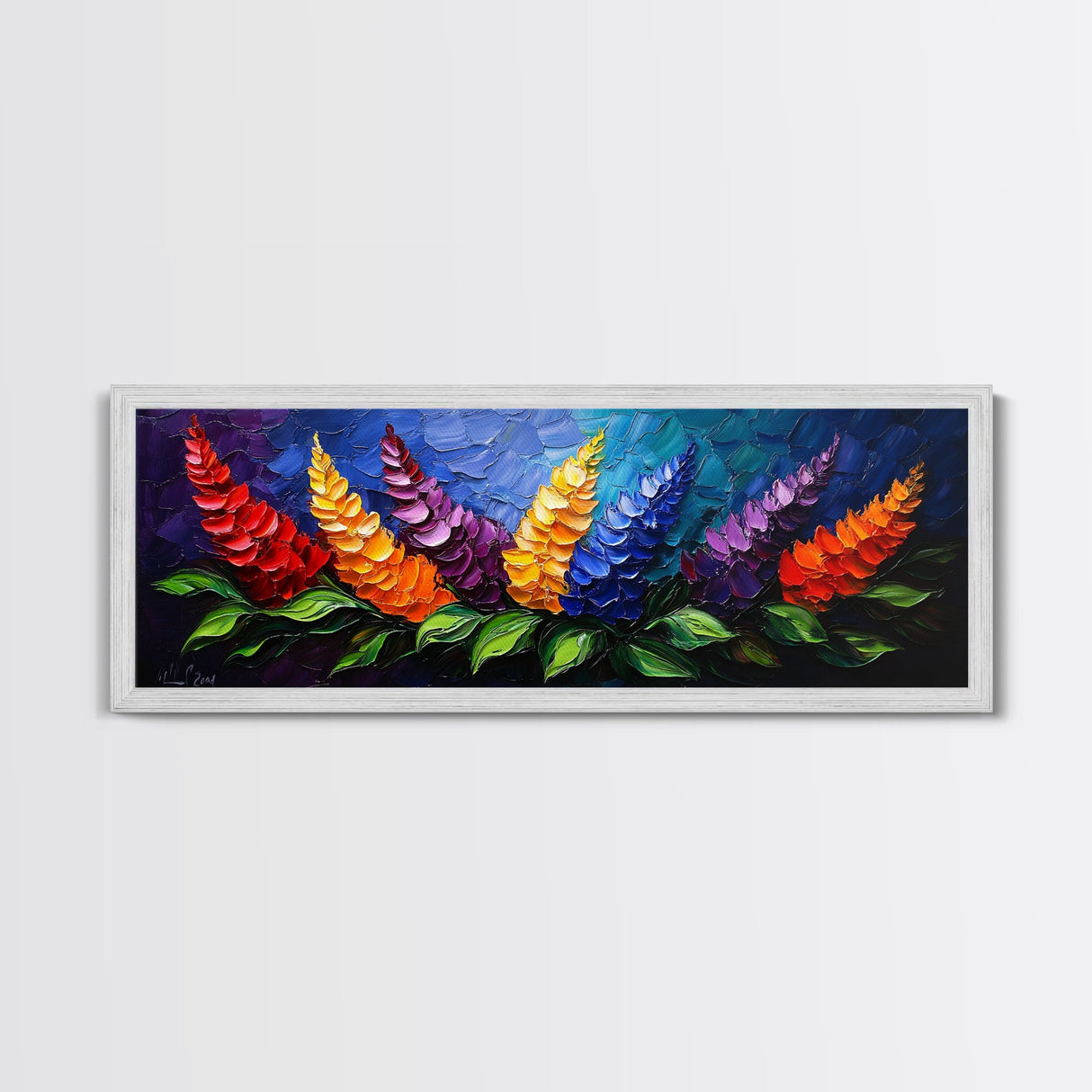Large Wildflower Painting on Navy Blue Background, Canvas Print, 3D Appearance, Minimalist / Boho Farmhouse Decor