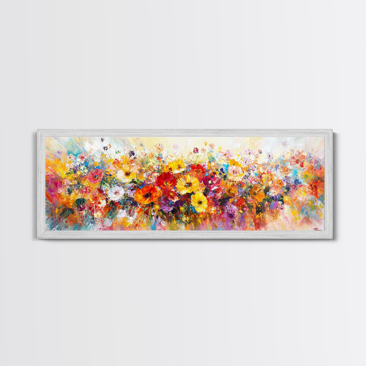 Panoramic Wildflowers Canvas Print, Wood Framed Wall Art, Beautiful Ultra-Wide Wall Art, Original Flower Painting, Floral Art, Botantical Wall Art