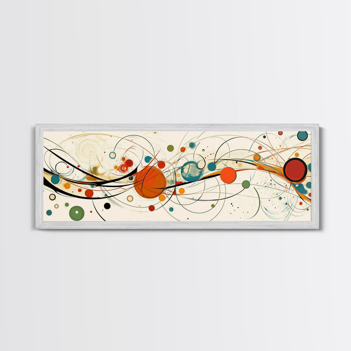 Retro Atomic Age Inspired Abstract Art, Framed Canvas Print, Solar System in Abstract, Mid-century modern Inspired Vintage Art