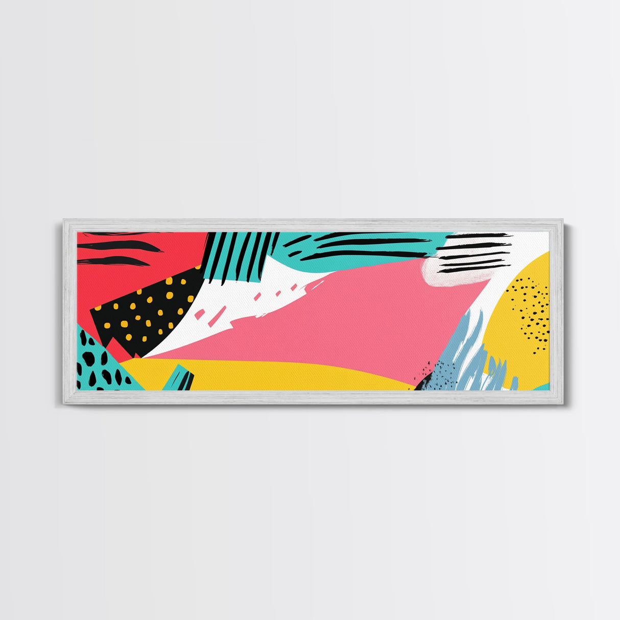 90s Inspired Abstract Retro Wall Art, Canvas Print, Cheetah Print Polka Dots, Geometric Wall Art, Pink and Turquoise and Black Wall Art