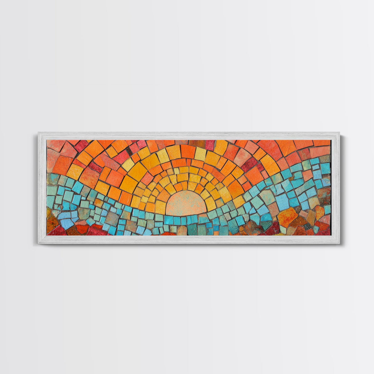 Panoramic Art Print - Sunset Mosaic Canvas Print - Wood Framed Wall Art - Horizontal Abstract Art - Large Wide Wall Art - Above Bed Decor Framed Canvas