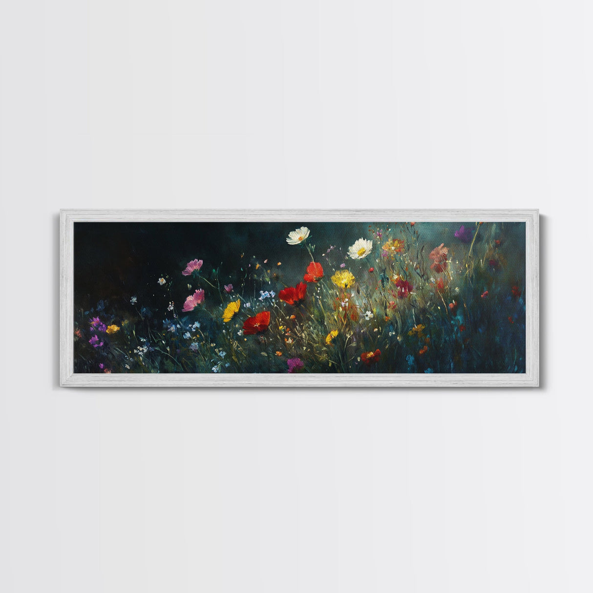 Wildflowers At Midnight Framed Canvas Print, Moody Decor, Boho Minimalist Wall Art, Modern Art, Floral or Botanical Wall Art