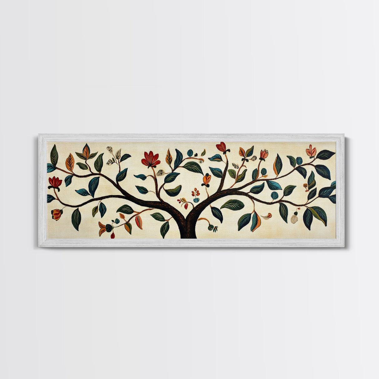 Wabi Sabi Inspired Botanical Print, Panoramic Canvas Art, Boho Style Textile Wall Art Print, Above Bed Or Sofa, Guest Room Decor