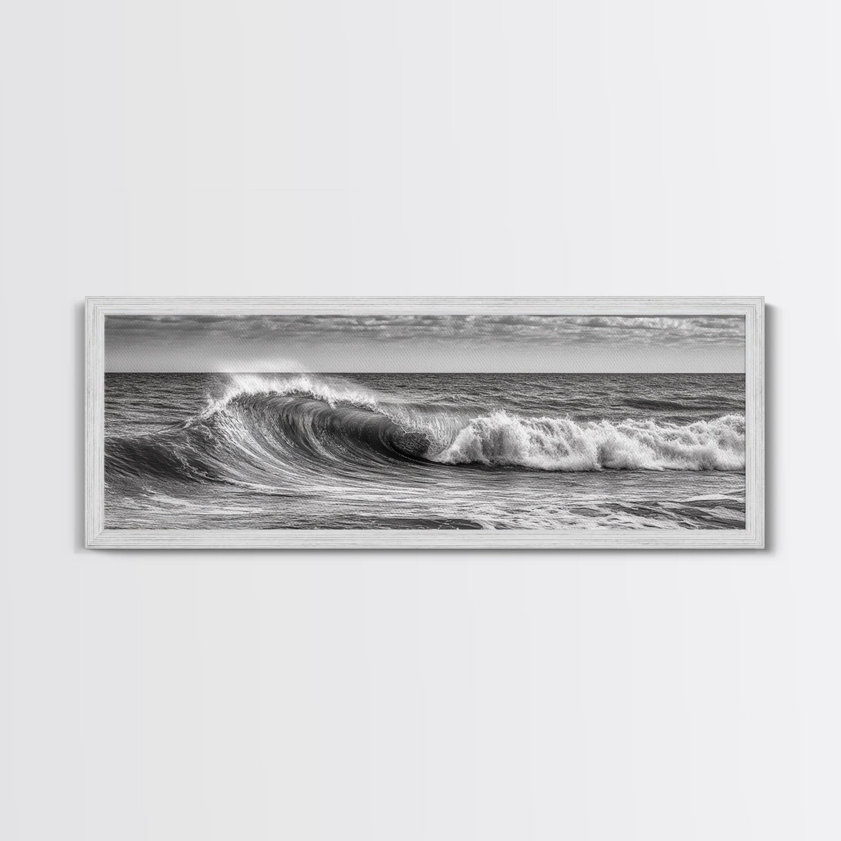 Subdued Black and White Ocean Photography Style Print, Panoramic Wall Art, Wood Framed Canvas Art, Seascapes, Nautical Decor