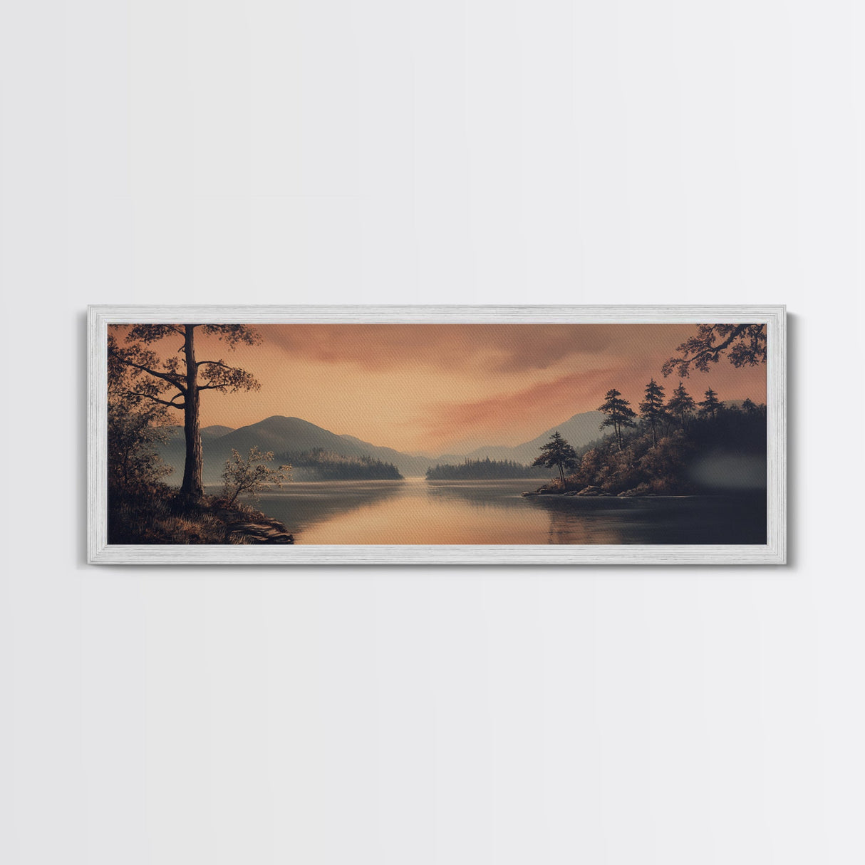 Moody Landscape Painting Print, Framed Canvas Print, Subdued Art, Dark and Stormy Landscape Painting, Panoramic Ultra Wide Wall Art