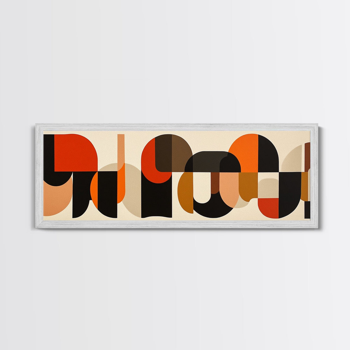 Mid-century Modern Wall Art, Framed Panoramic Art, Earth Tones, Subdued Artwork, Geometric Patterns, Above Couch or Sofa Art