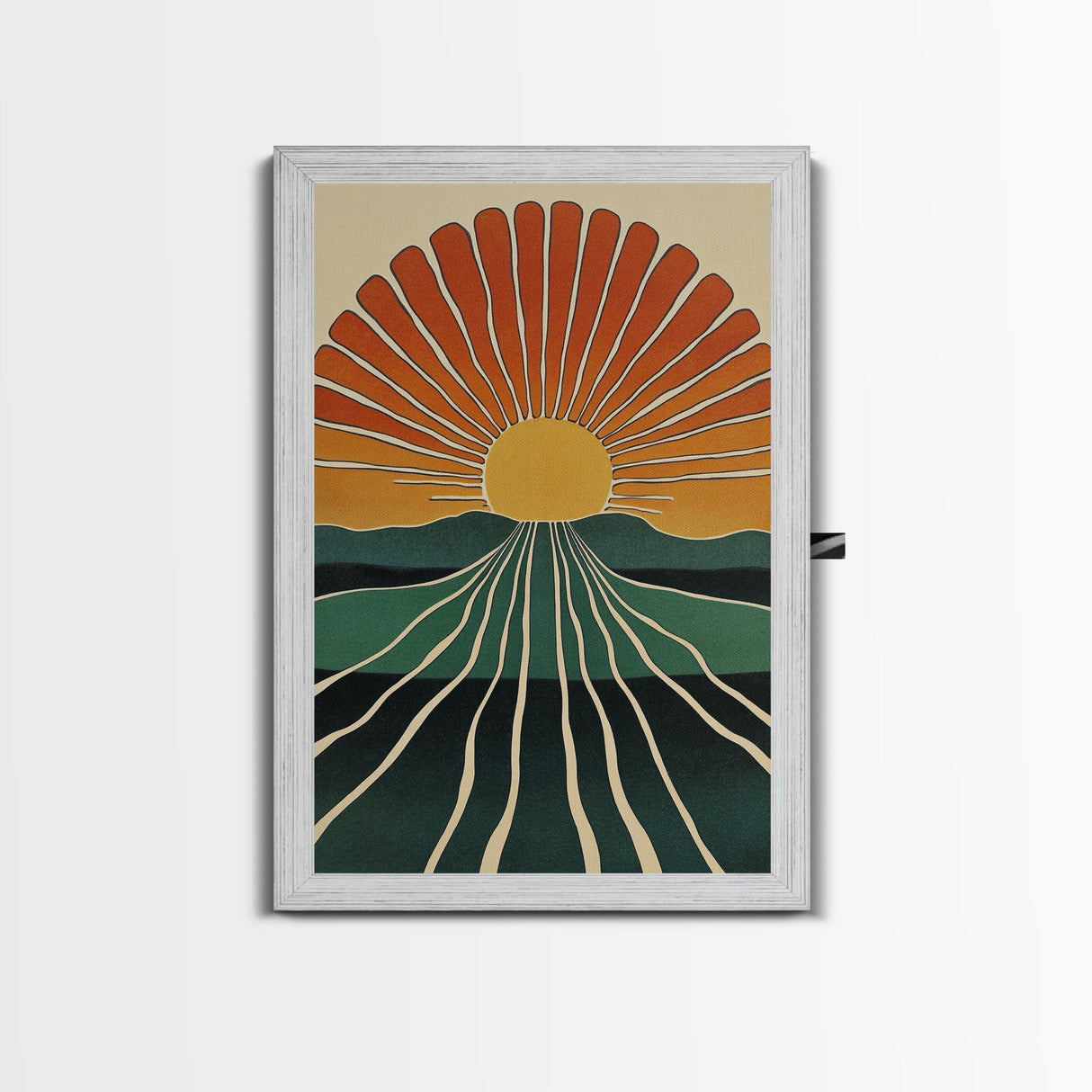 Minimalist Sunset or Sunrise Wall Art Canvas Print, Art Deco Boho Wall Decor, Modern Art, Sun Burst Wall Art