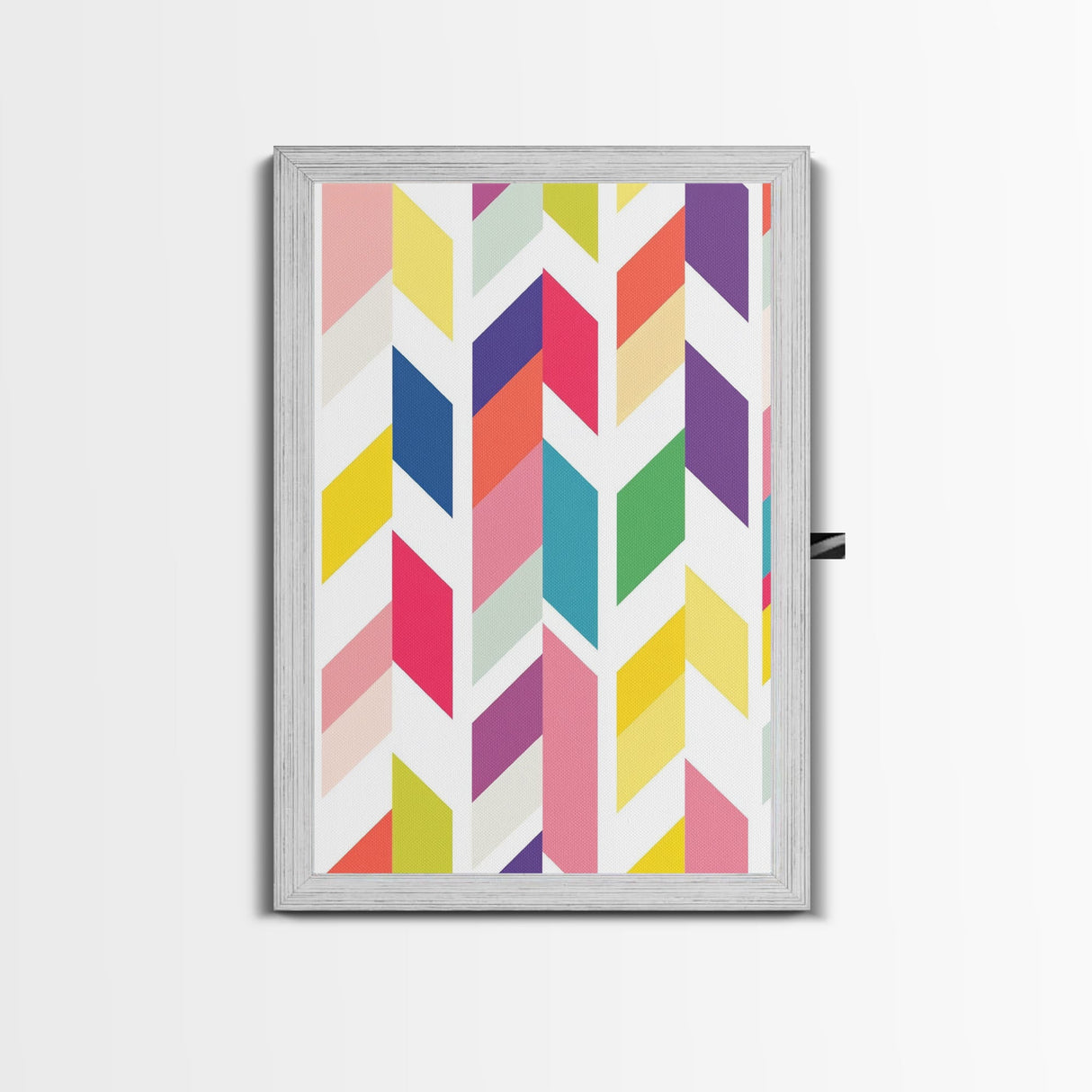 Mid-Century Modern Chevrons Framed Canvas Print Pastel Colors Modern Art Watercolor Painting Print Minimalist Art