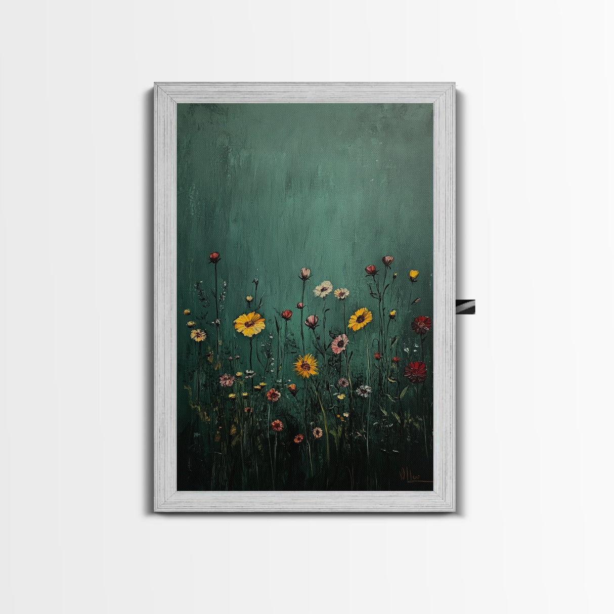Wildflower Print, Oil Painting Flower Canvas Print Boho Botanical Wall Art, Dark and Moody Home Decor, Minimalist Bouquet