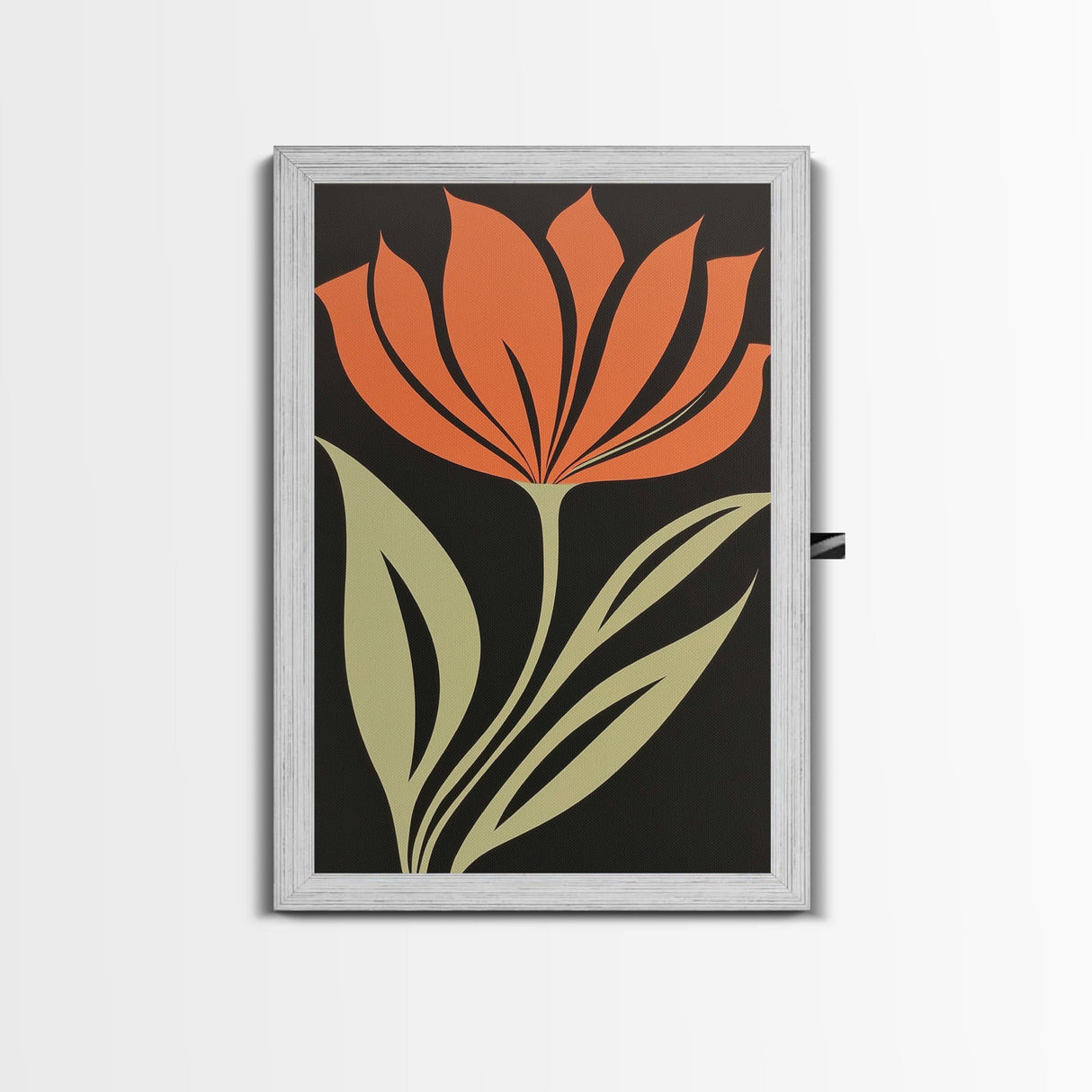 Wood Framed Canvas Print, Orange Wild Flower Botanical Print, Mid Century Modern Home Decor, Modern Farmhouse, Subdued Art