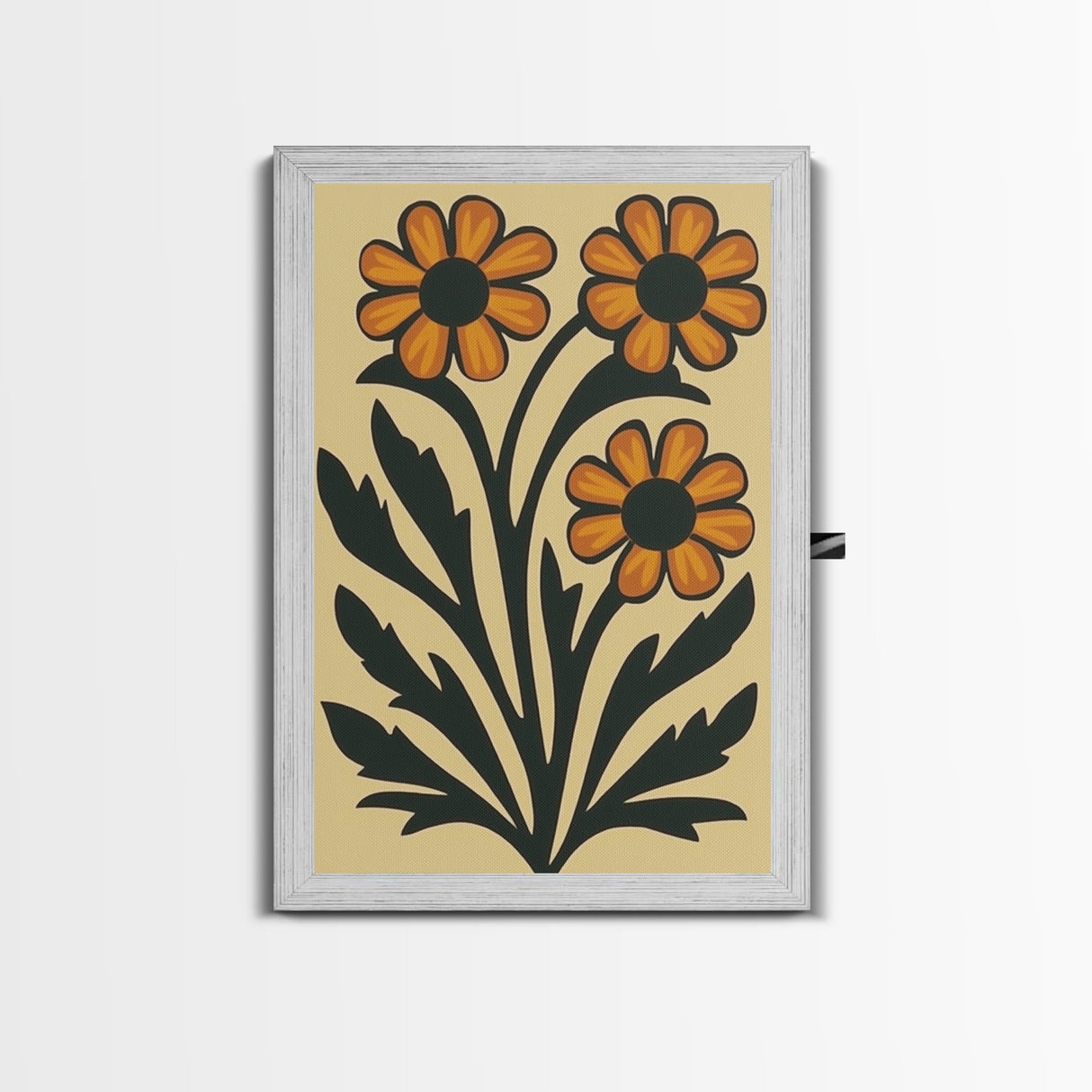 Boho Flower Print Framed Canvas Wall Art Abstract Floral Prints Botanical Minimalist Modern Art Living Room Wall Art Above Bed Decor