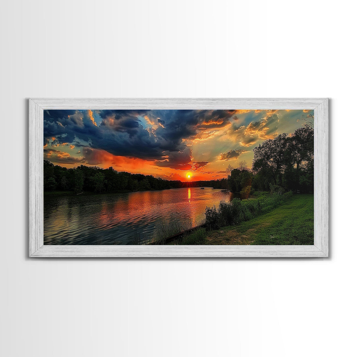 We're On River Time, Framed Canvas Print, Sunset Over An East Texas River, Photography Style Landscape Wall Art, Rustic Farmhouse Art