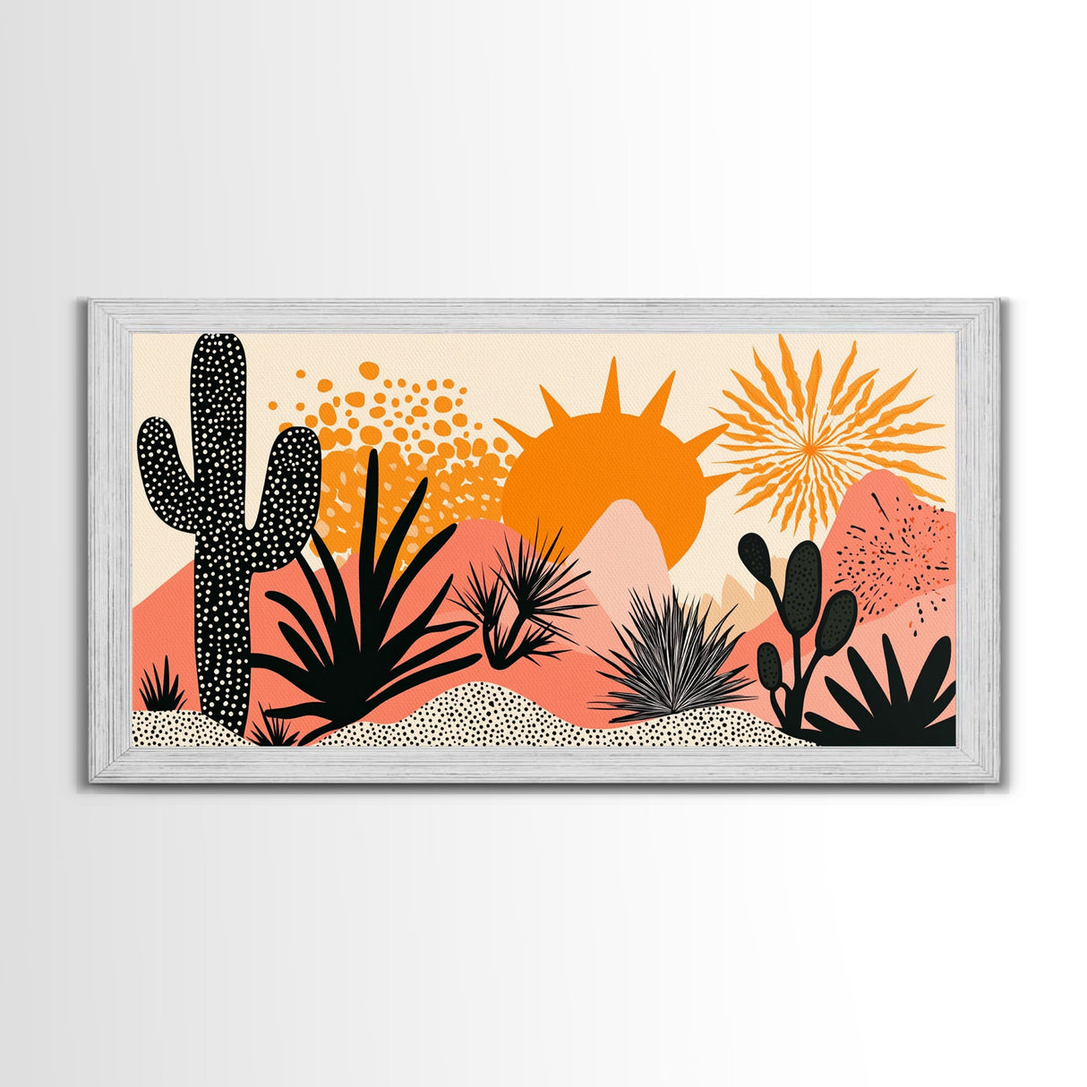 Abstract Southwest Style Wall Art Framed Canvas Print, Cactus and Desert Sunset